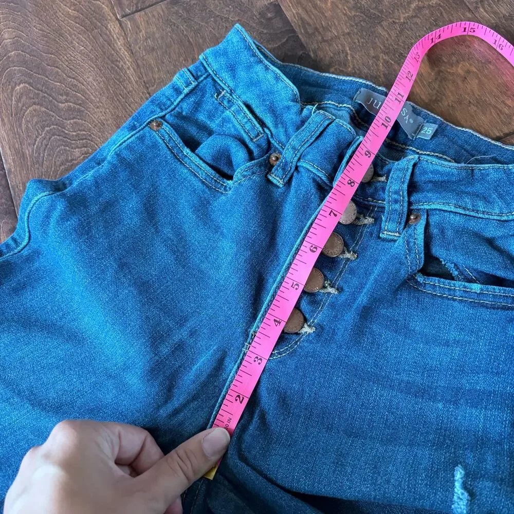 Just USA Women's Size 25 Stretchy Blue Denim Jeans Button Fly Straight Leg‎